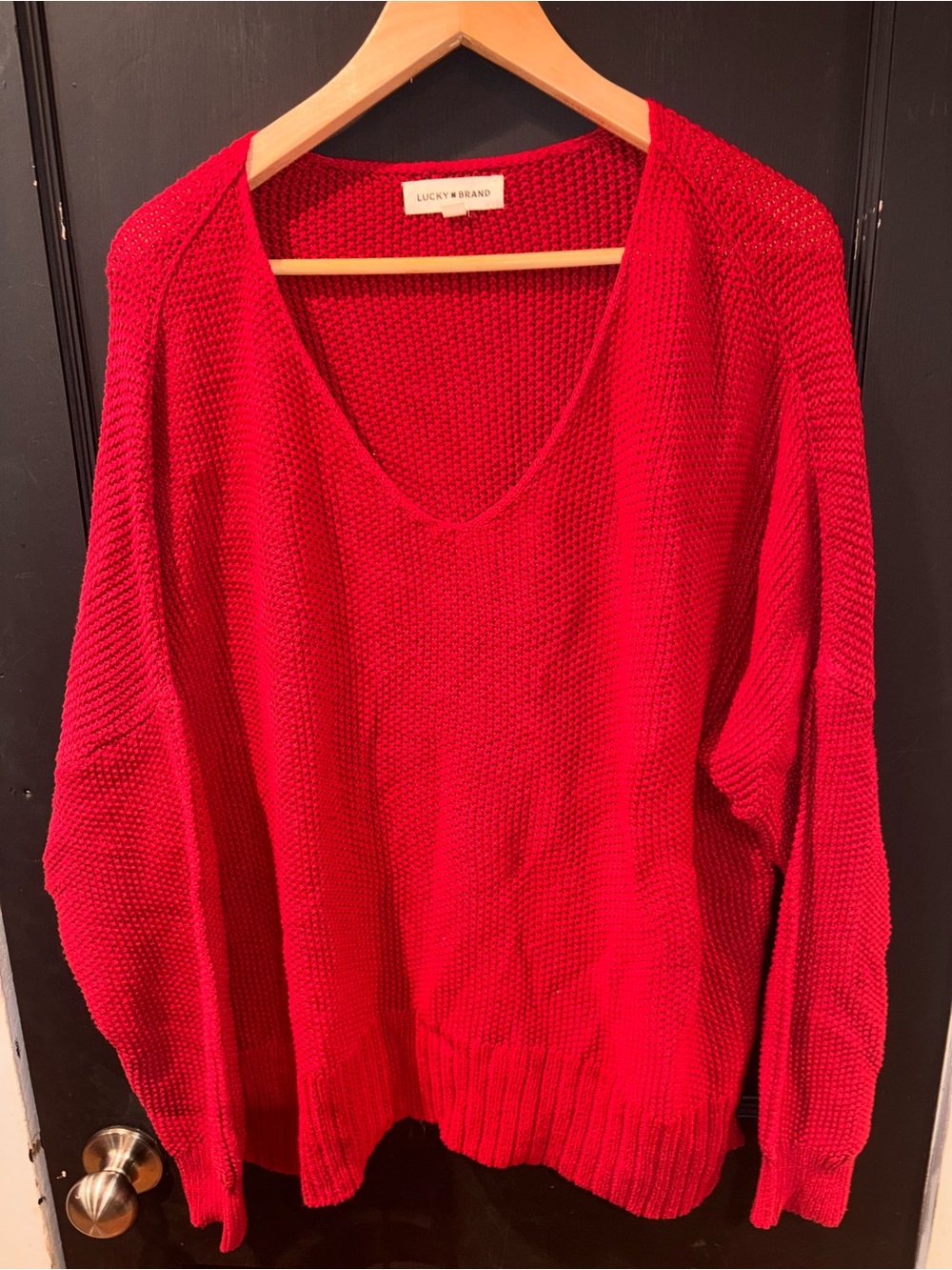 Lucky Brand Red V-Neck Cotton Blend Knit Sweater Women’s XL